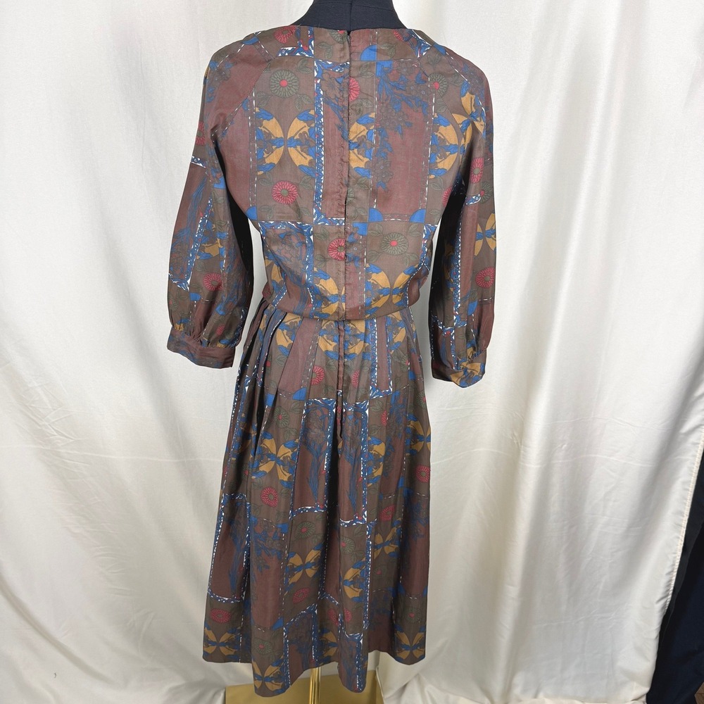 VTG 1960s Handmade Geometric Print Fit & Flare Dress Brown Size 4 EUC - Picture 3 of 14